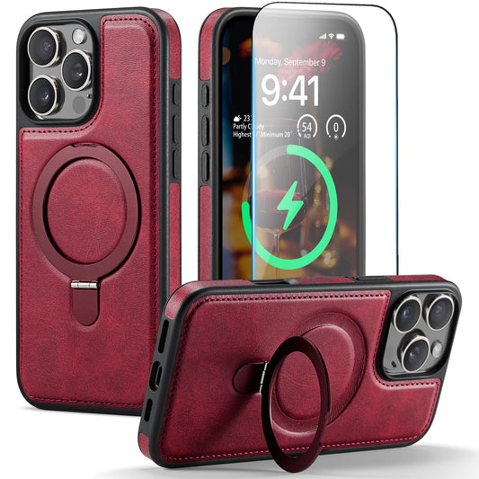 CHEEWADA for iPhone 16 Pro Case with Stand Compatible with Magsafe Slim PU Leather & Durable TPU Drop Proof Magnetic Kickstand P