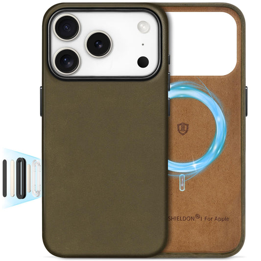 SHIELDON Case for iPhone 17 Pro 6.3 Inch 2025 | Top Grain Crazy Horse Leather | [Camera Button Updated] | Compatible with Magsaf