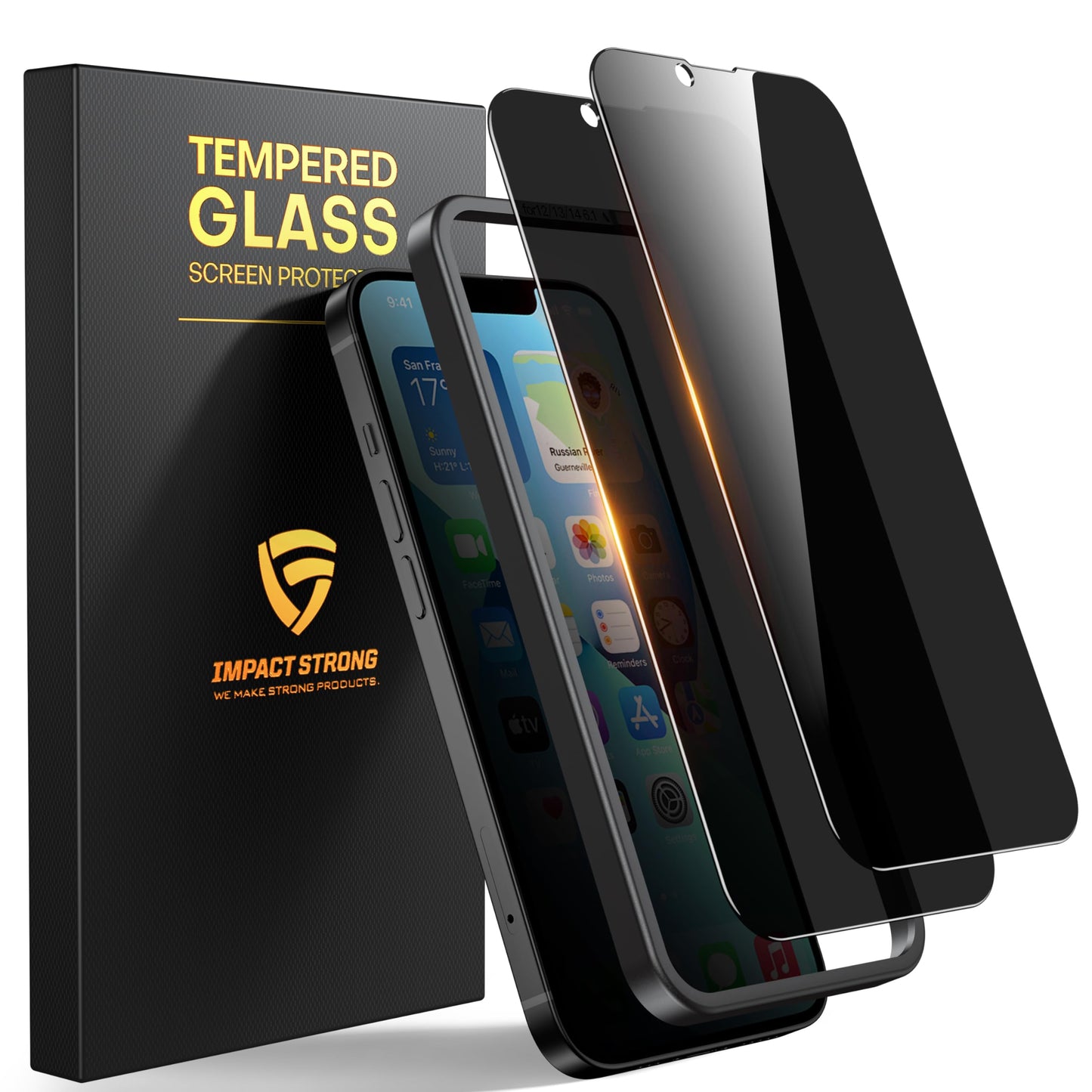 ImpactStrong Anti-Spy Privacy Screen Protector for iPhone 16e / iPhone 13 / iPhone 13 Pro (6.1-Inch), 9H Tempered Glass, Shatter