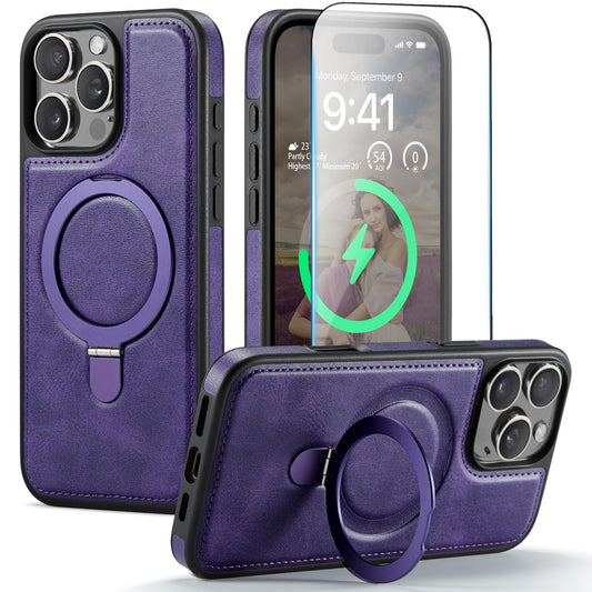CHEEWADA for iPhone 16 Pro Max Case with Stand Compatible with Magsafe Slim PU Leather & Rubber Drop Proof Magnetic Kickstand Pr
