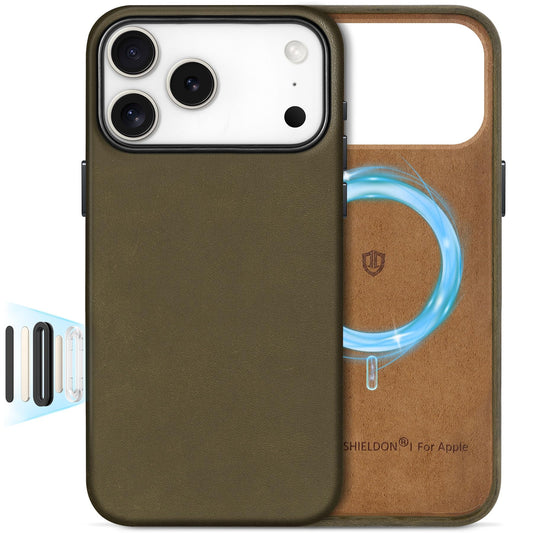 SHIELDON Top Grain Crazy Horse Leather Case for iPhone 17 Pro Max 6.9  2025, [Camera Button Updated], Compatible with Magsafe, M