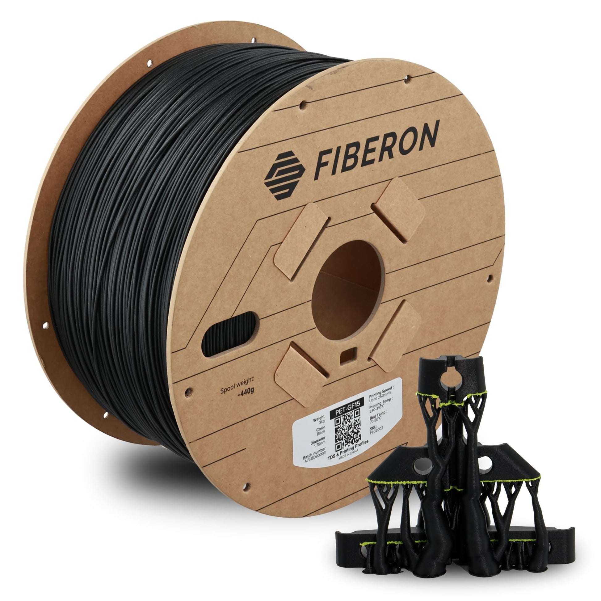 Polymaker Fiberon Black PET-GF15 3D Printer Filament 1.75mm 3KG, 15% Glass Fiber Reinforced, High Strength & Heat Resistance, Id