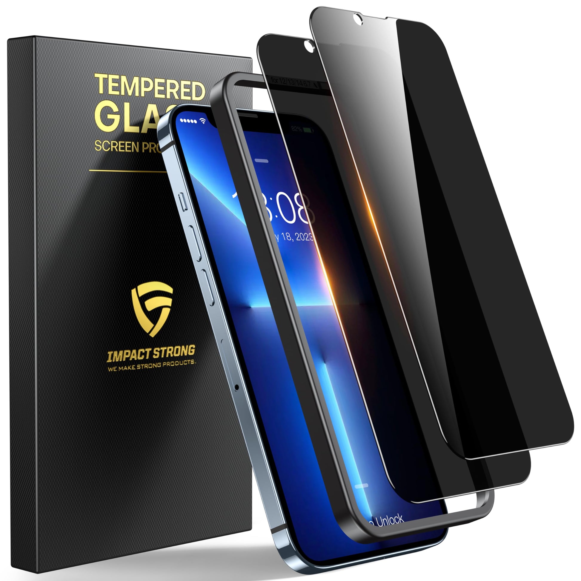 ImpactStrong Anti-Spy Privacy Screen Protector for iPhone 14 Plus/iPhone 13 Pro Max (6.7-Inch), 9H Tempered Glass, Shatter-Resis