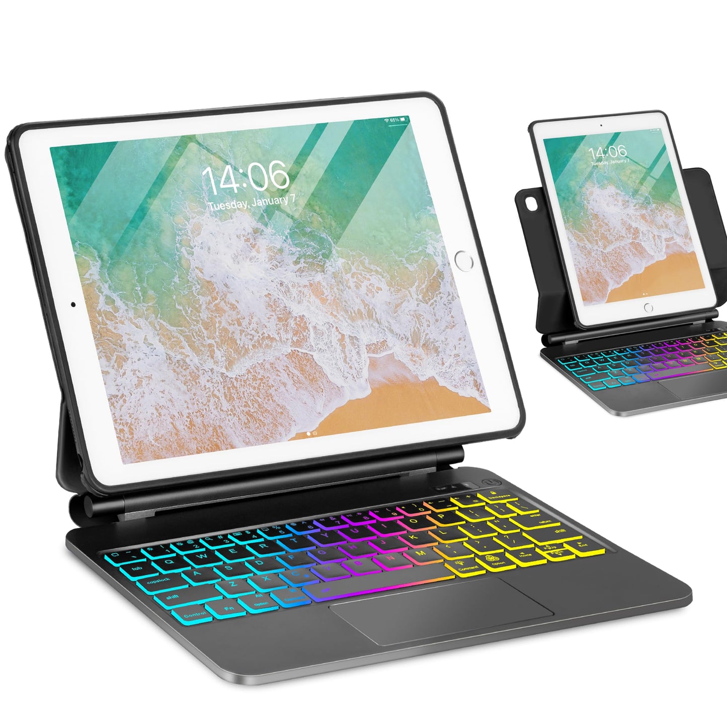 TabletKeyer Magic for iPad 6th 5th Generation 2017 2018 Air 2 9.7inch Case with Keyboard, Trackpad Floating Rainbow Backlit Touc