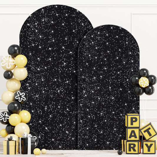 ROMANKAS Set of 2 Wedding Arch Cover Black Arch Backdrop Cover 6ft 7.2ft Glitter Arches Covers Sqeuin Arched Cover Fabric Spande