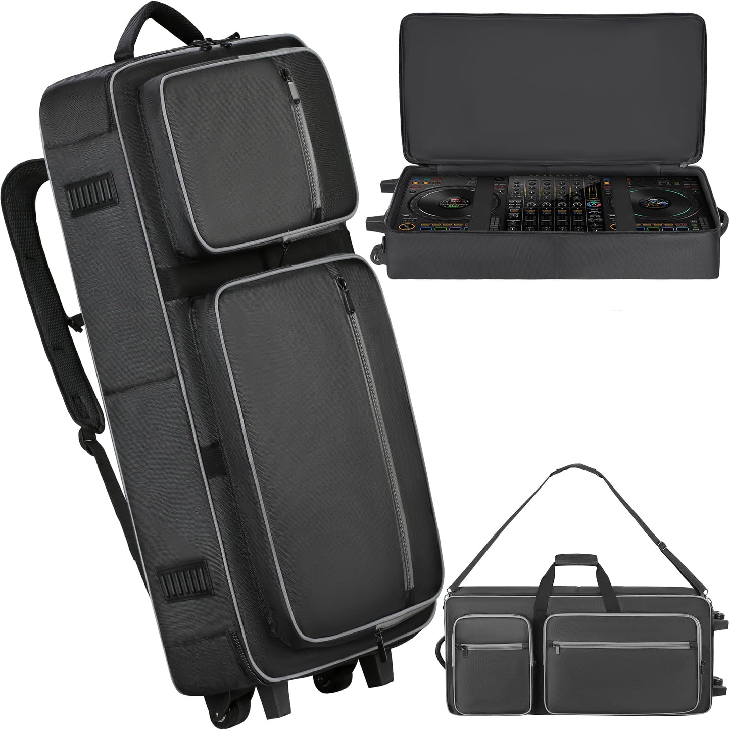 Aleemin DJ Controller Soft Case with Wheels Compatible with DDJ-RZ/DDJ-SZ/XDJ-XZ, DJ Soft Case DJ Bag with Multi-pocket, Rolling