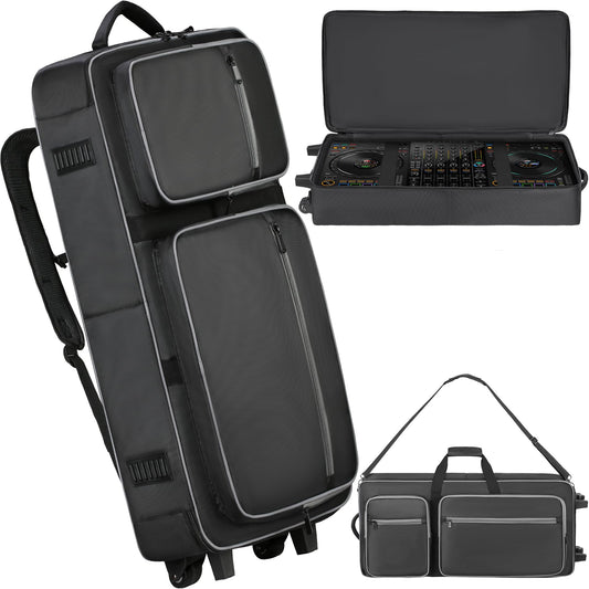Aleemin DJ Controller Soft Case with Wheels Compatible with DDJ-RZ/DDJ-SZ/XDJ-XZ, DJ Soft Case DJ Bag with Multi-pocket, Rolling