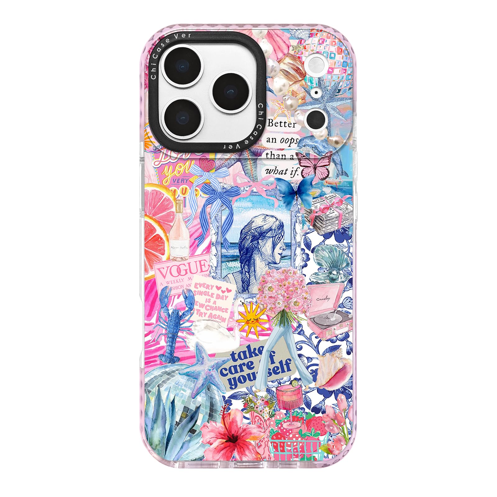 ChiCaseVer for iPhone 17 Pro Case, Coastal Collage Pattern with Romantic Quote, Military-Grade Drop Protection, Seaside Soft Sli