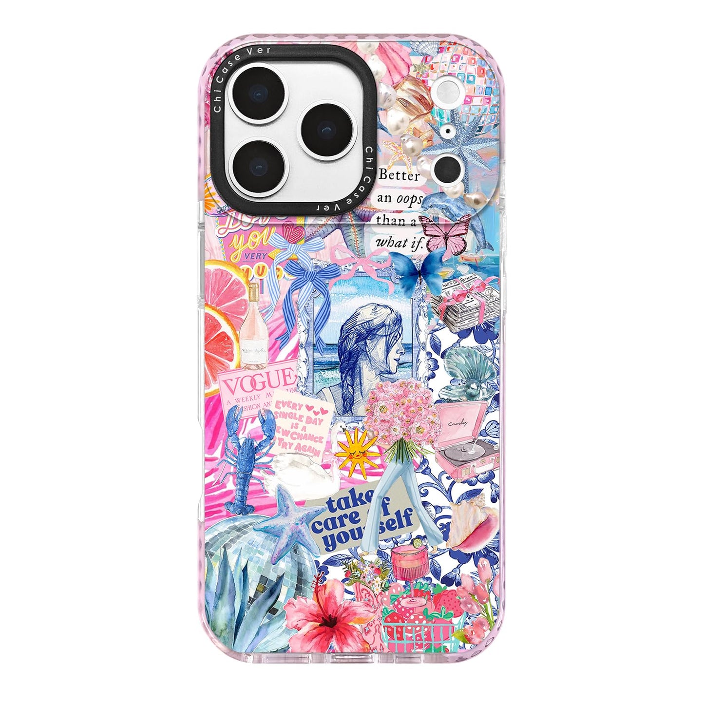 ChiCaseVer for iPhone 17 Pro Max Case, Coastal Collage Pattern with Romantic Quote, Military-Grade Drop Protection, Seaside Soft