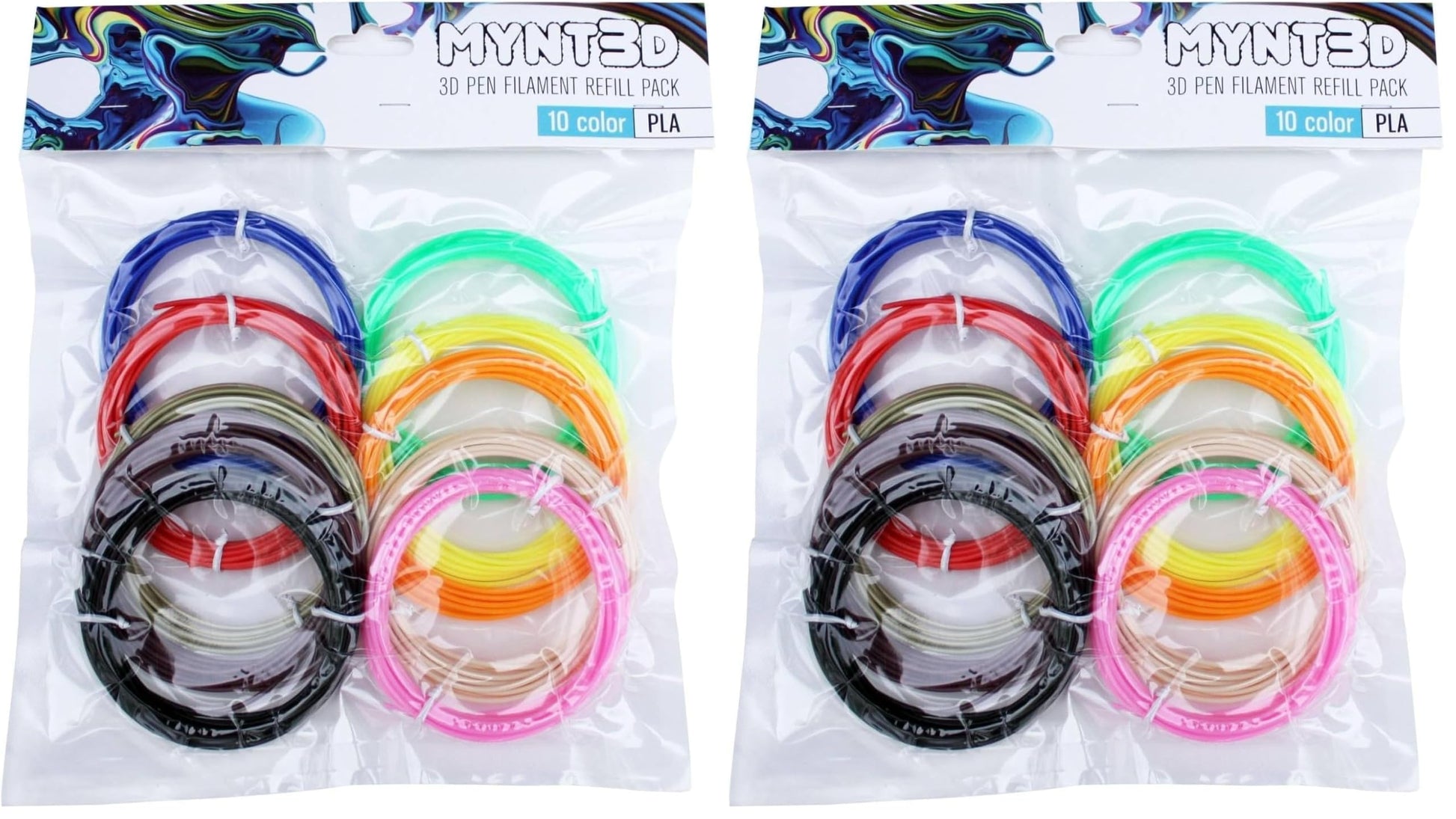 MYNT3D PLA 3D Pen Filament Refill Pack (10 Color, 3m Each) (Pack of 2)