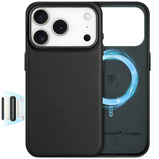 SHIELDON Genuine Leather Case for iPhone 17 Pro 6.3 Inch 2025 | Compatible with Magsafe, [Camera Button Updated], Magnetic Wirel