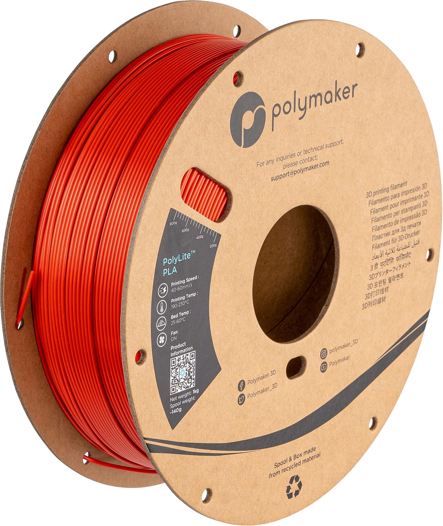 Polymaker Silk PLA Filament 1.75mm, Shiny Red PLA 3D Printer Filament Silk 1kg - PolyLite 1.75mm PLA Filament Silk Red Filament
