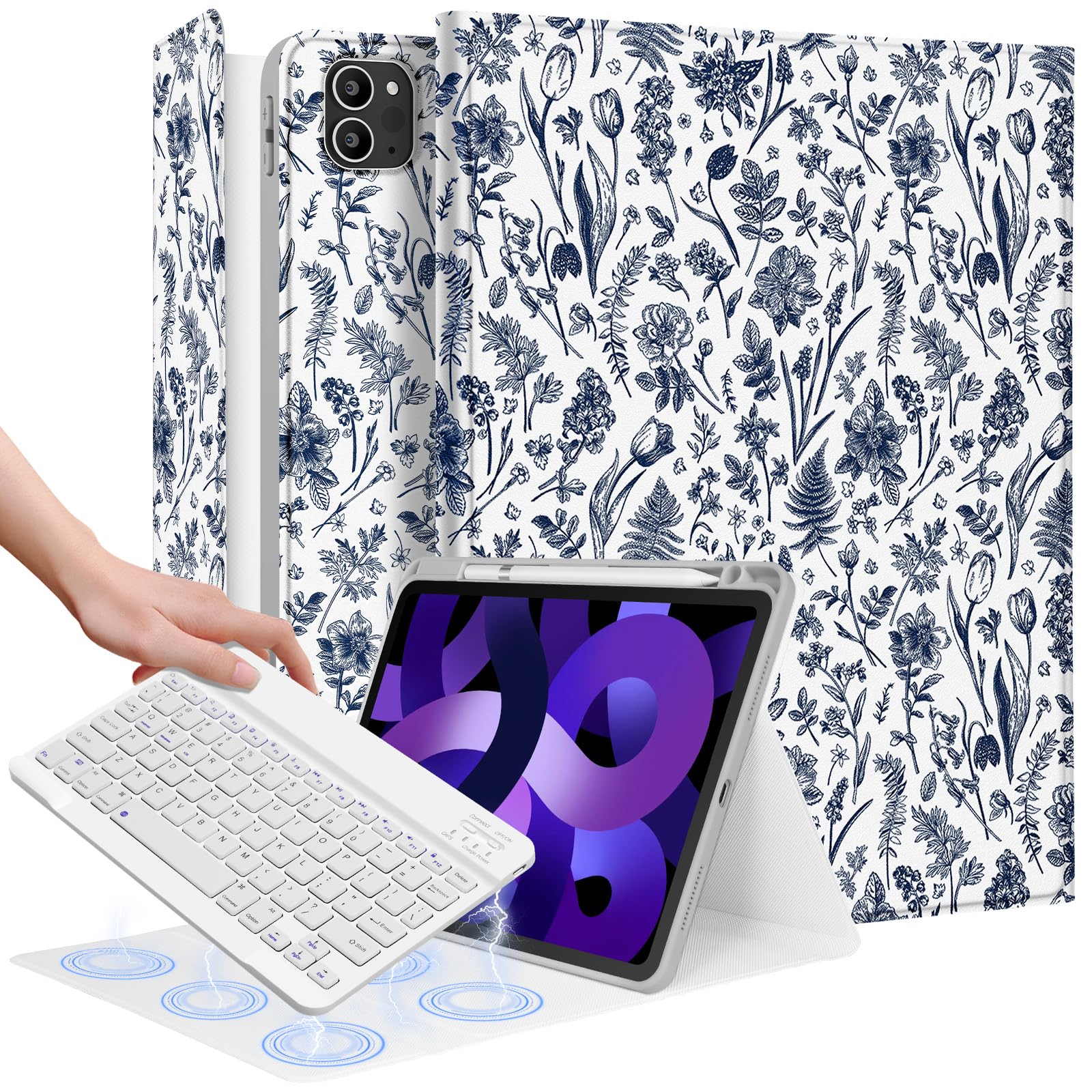 Uppuppy for iPad Air 11 inch Case 2024 - Air 5th/4th Generation 10.9, Pro 11 Case with Keyboard Pencil Holder Tablet Cover Folio