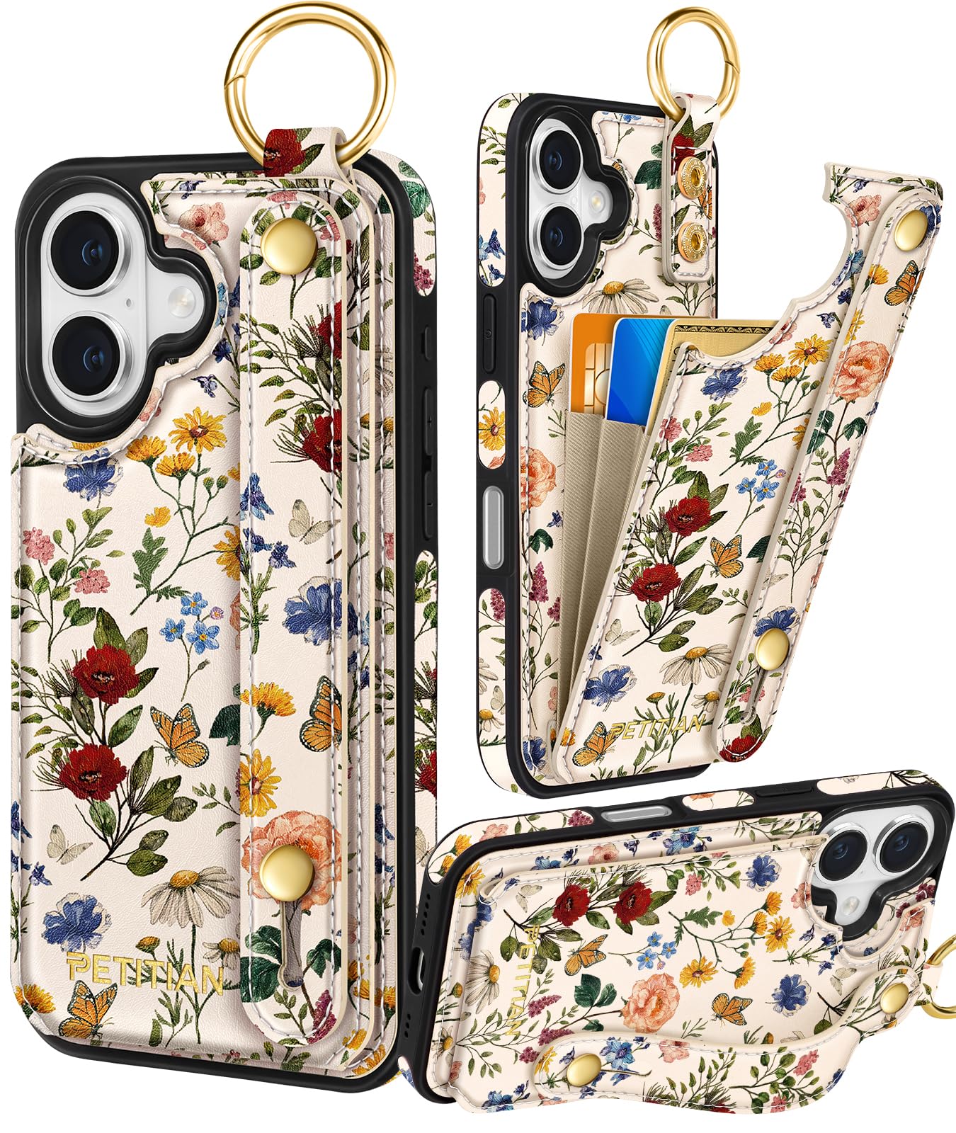 Petitian for iPhone 16 Plus Wallet Case - Women Girls Cute Girly Aesthetic Unique Design Leather Credit Card Holder Cardholder S