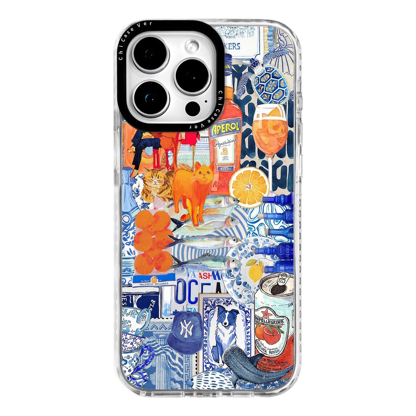 ChiCaseVer for iPhone 12 Pro Max Case, Mediterranean Aperol Collage Pattern, Military-Grade Drop Protection, Playful Coastal Sof