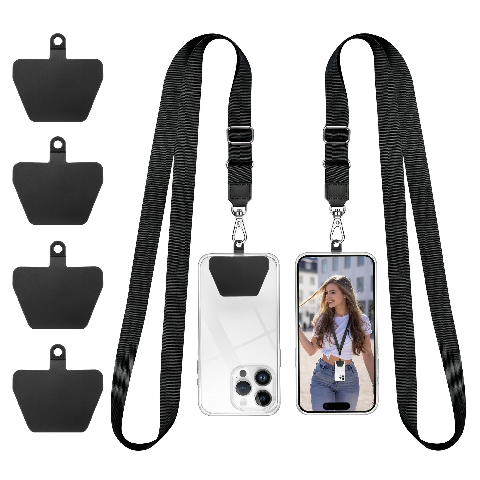 Doormoon Phone Lanyard, Adjustable Neck Strap with 4 TPU Patch for Phone Case Keys ID Badges Universal Cell Phone Lanyard Compat