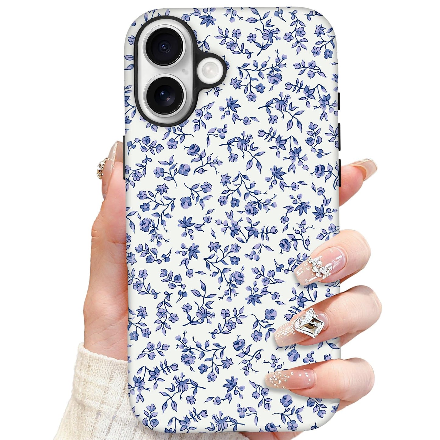 SOKAD Magnetic Floral Phone Case for iPhone 17, Cute Blue Flower Pattern Compatible with Magsafe Matte Protective Case Cover wit