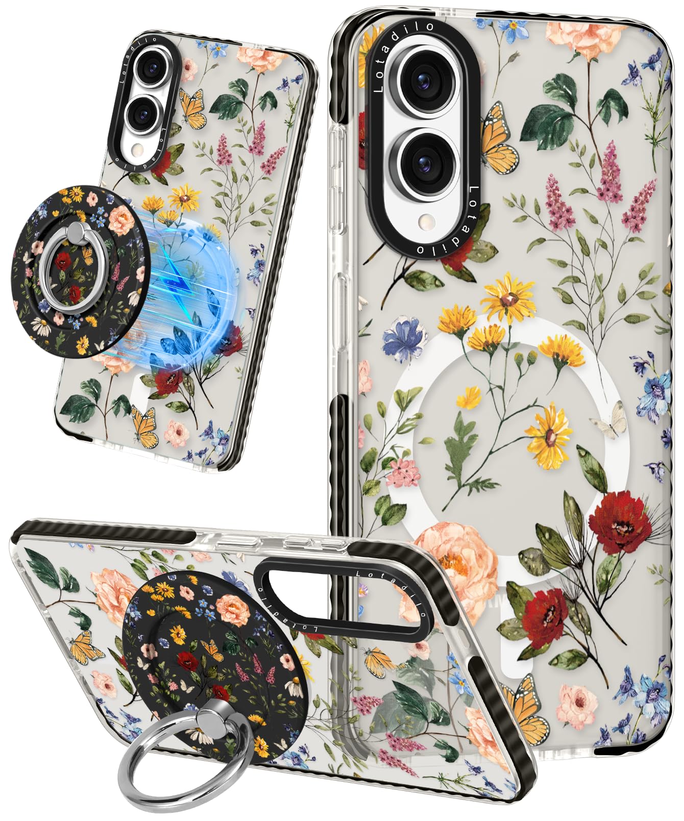 Lotadilo Cute Case for Samsung Galaxy S25 Edge for Women Girls - Funny Retro Flower Design Compatible with Magsafe Magnetic Ring