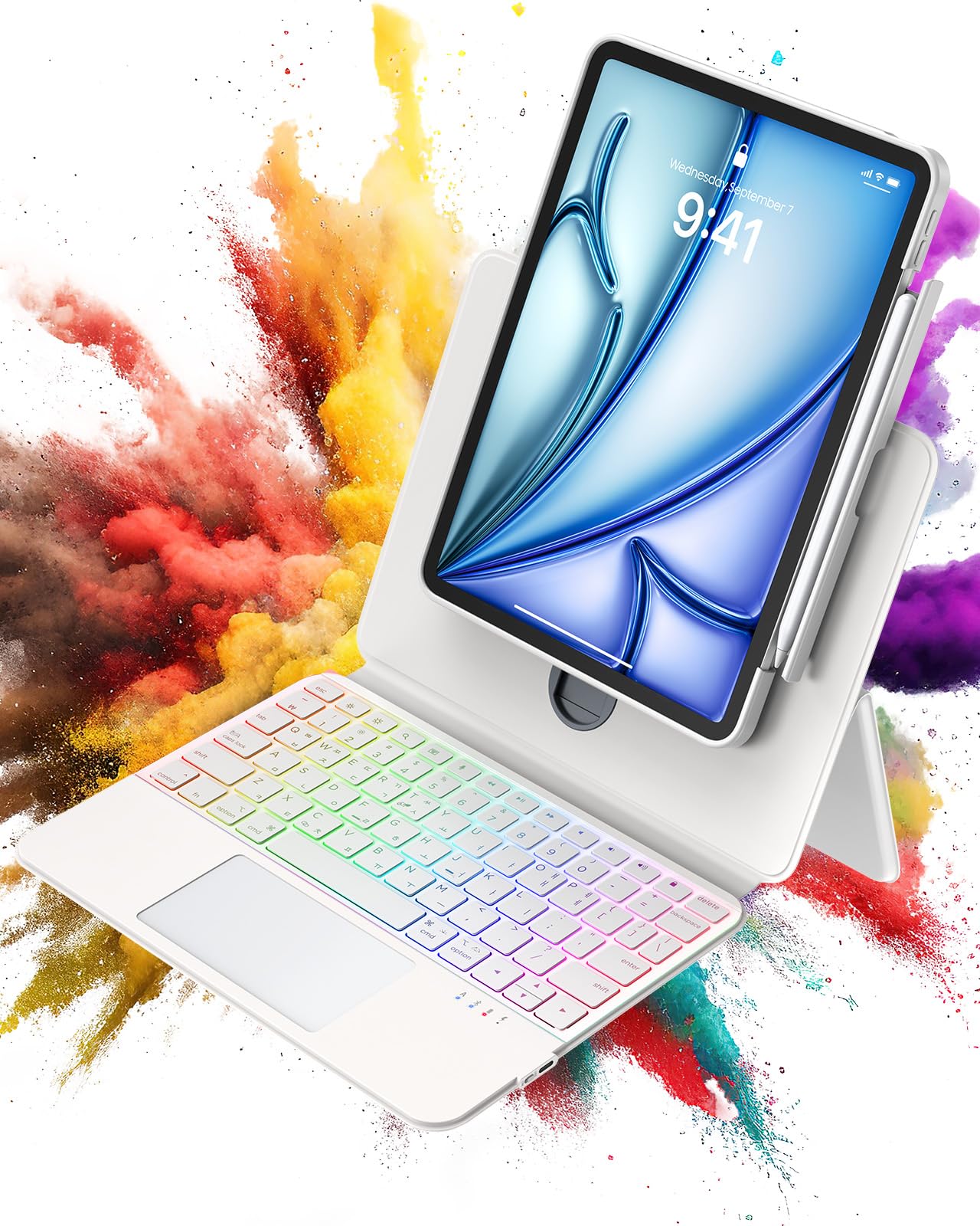 Clear Magnetic iPad Air 13(M3 2025 / M2 2024) and iPad Pro 12.9 (3rd-6th Gen) Case w/ Keyboard, Splitfolio Detachable Cover, 360