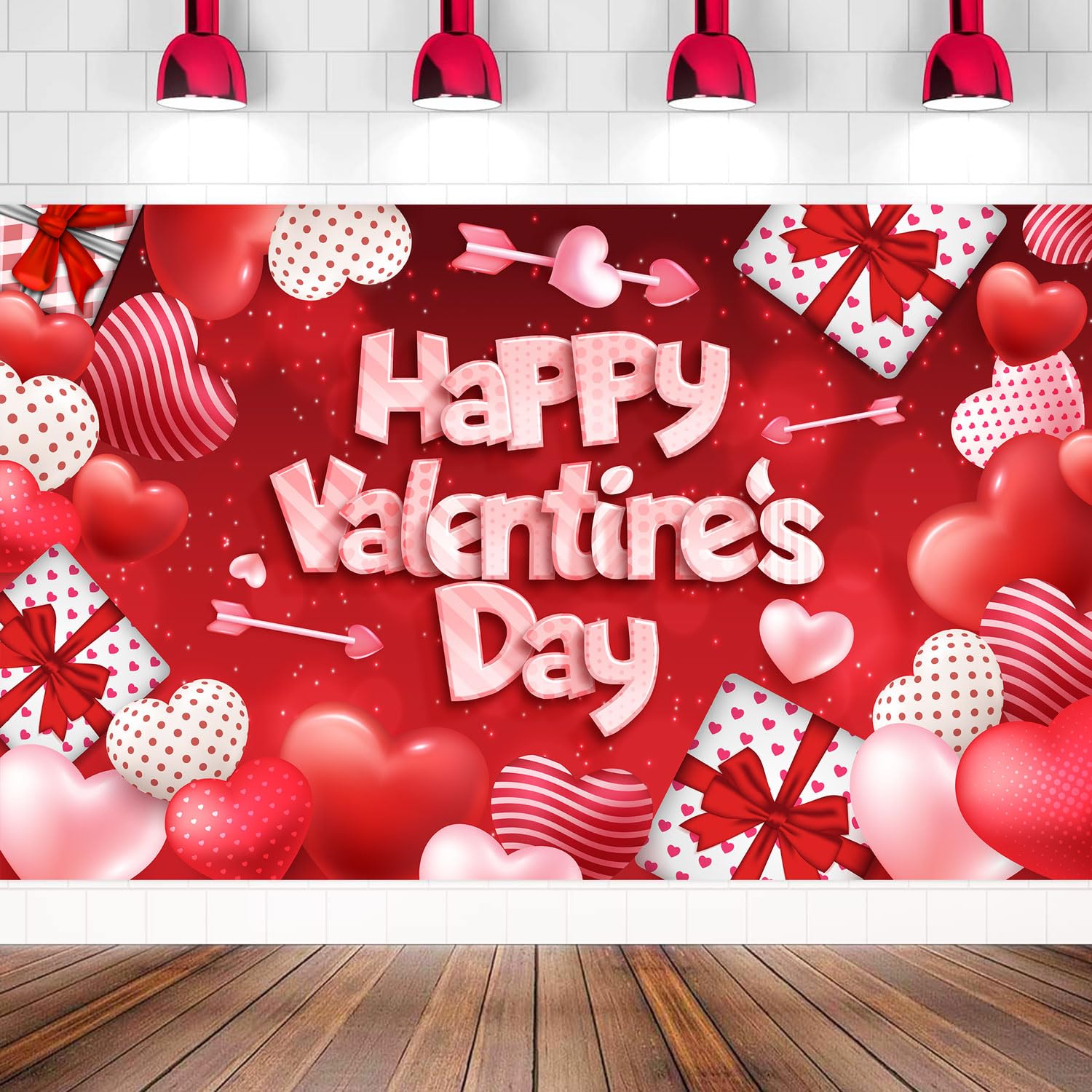 Large Red Heart Valentine Backdrop Happy Valentines Banner, 72x44 Inch Valentine Photo Backdrop for Valentine Decorations