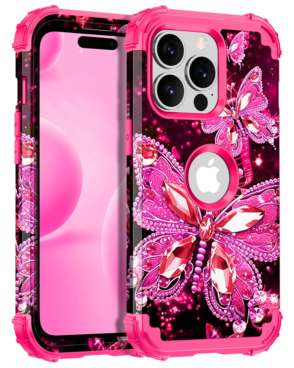 Miqala for iPhone 14 Pro Max Case,Glow in The Dark Three Layer Heavy Duty Shockproof Full Body Protection Hard Plastic Bumper+So