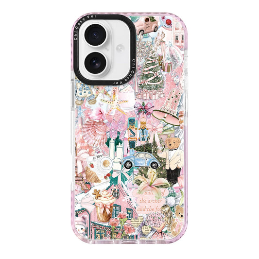 ChiCaseVer for iPhone 16 Plus Case, Pink Nutcracker Ballet Collage Pattern with Teddy Bears & Girly Cozy Vibes, Trendy Girly Sof