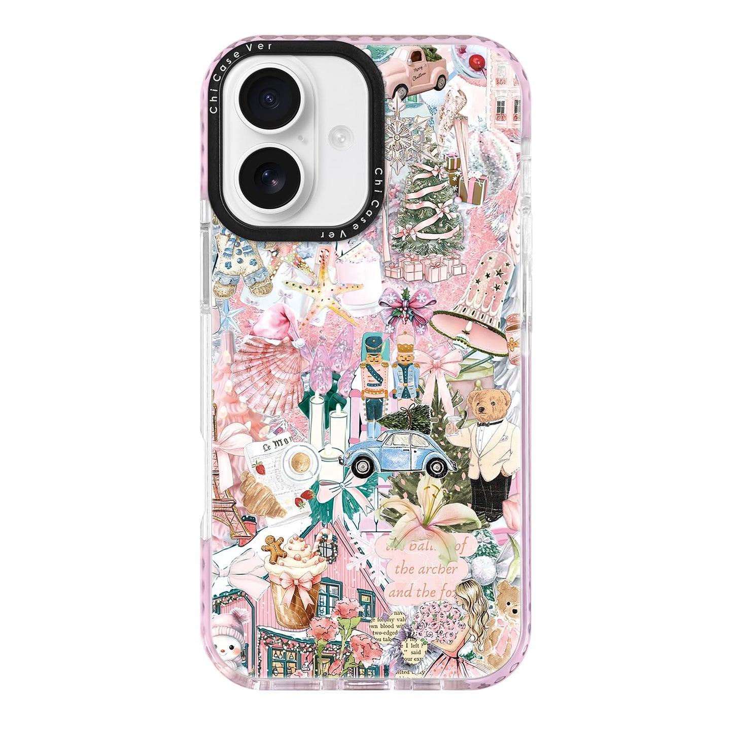 ChiCaseVer for iPhone 16 Case, Pink Nutcracker Ballet Collage Pattern with Teddy Bears & Girly Cozy Vibes, Trendy Girly Soft TPU