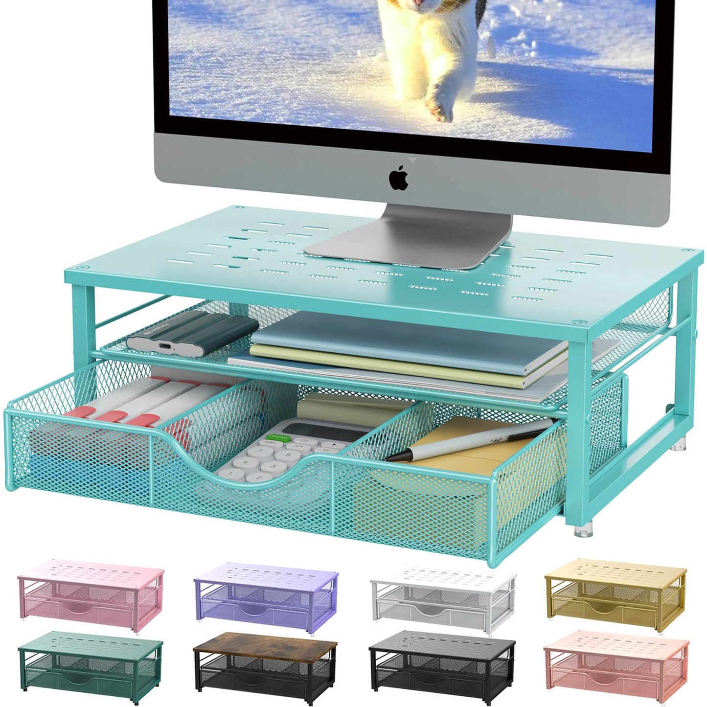 gianotter Computer Monitor Stand Riser, office organizer with Drawer, Office Organizers Storage for Classroom Office Supplies (B