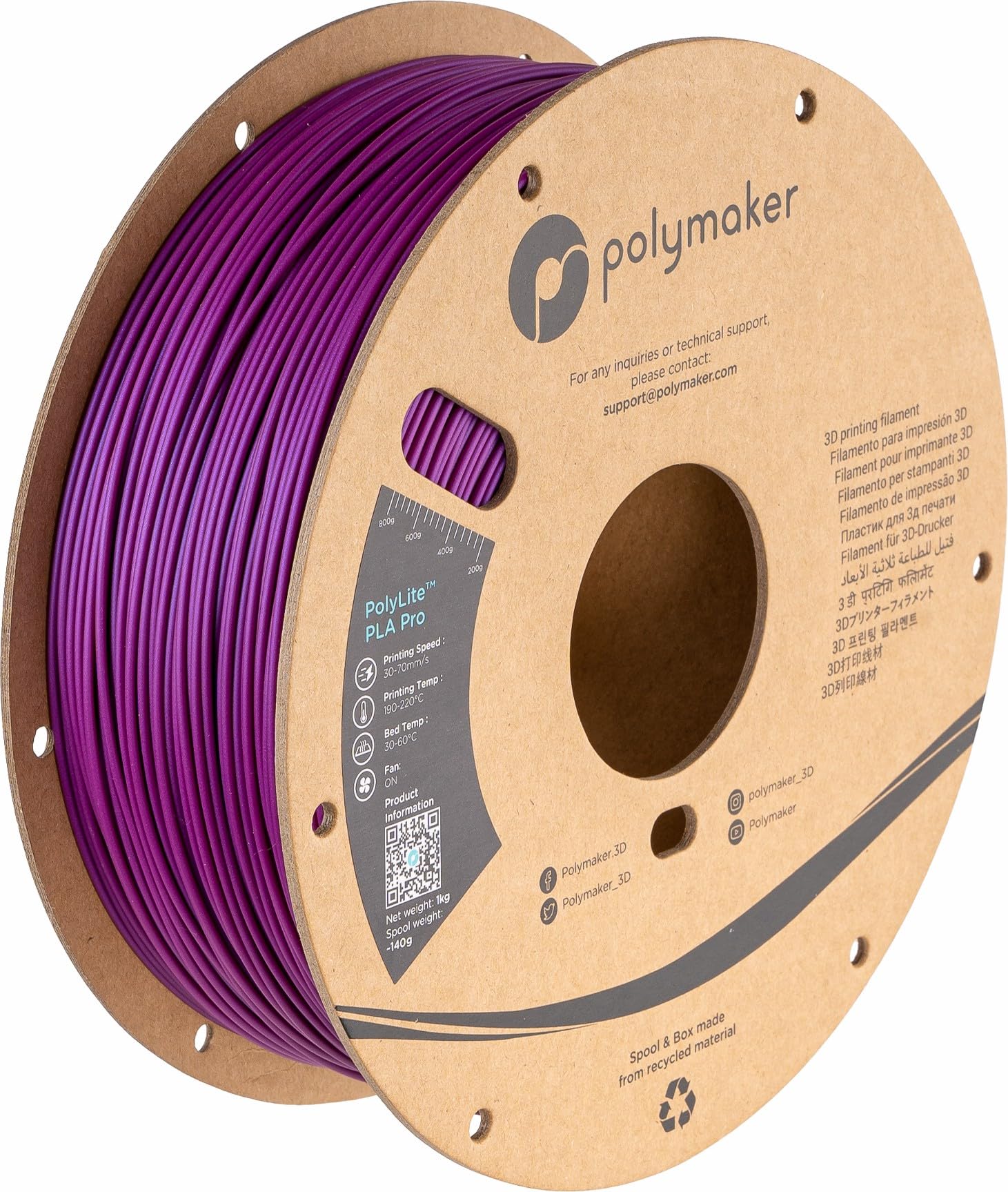 Polymaker PLA PRO Filament 1.75mm 1kg, Tough & High Rigidity Metallic Magenta 3D Printing Filament, PolyLite PLA PRO 3D Printer