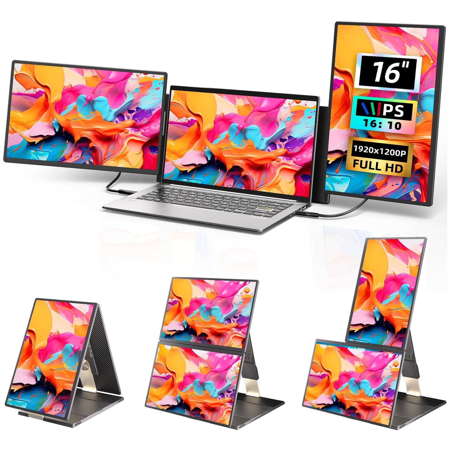 Larksmile Triple Laptop Screen Extender, 16 Triple Screen Laptop Monitor Extender, FHD 1200P IPS Triple Monitor, 235 Rotation Pl