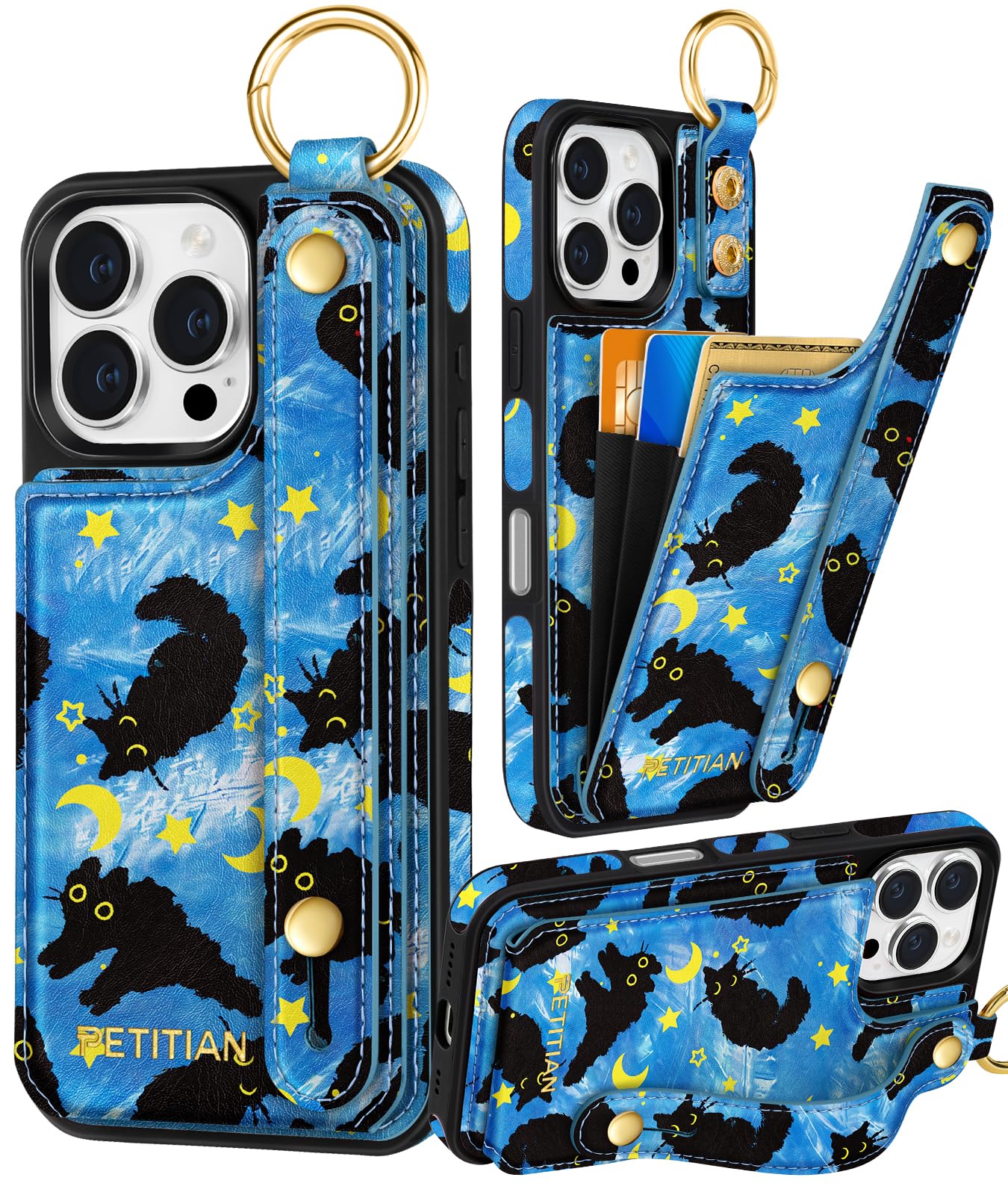 Petitian for iPhone 16 Pro Max Case Wallet - Women Girls Cute Girly Aesthetic Unique Design Leather Credit Card Holder Cardholde