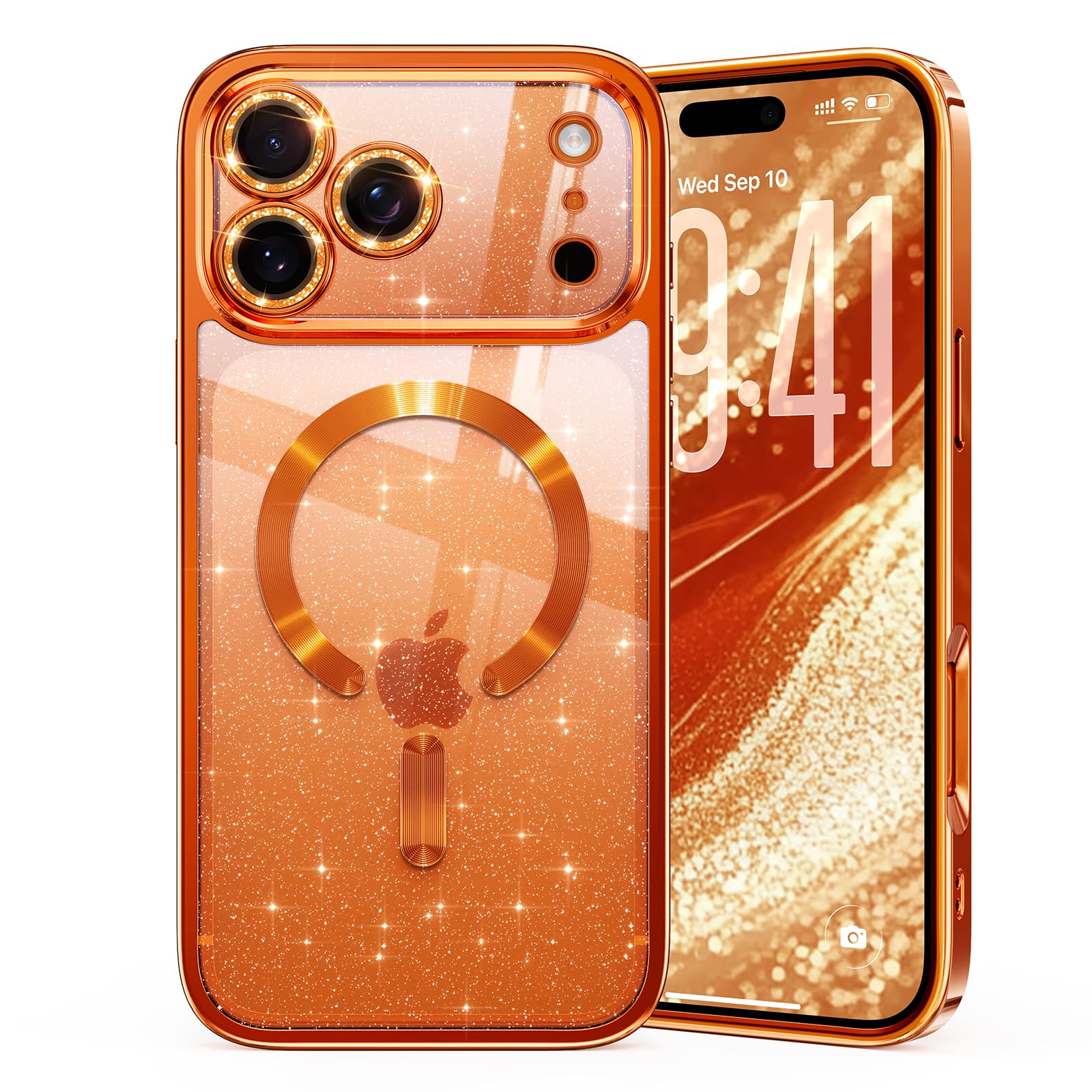 Glitter for iPhone 17 Pro Case with Eye-catching Integrated Lens Protection, [Sparkly Bling Back Panel] [Seamless Work with Mags
