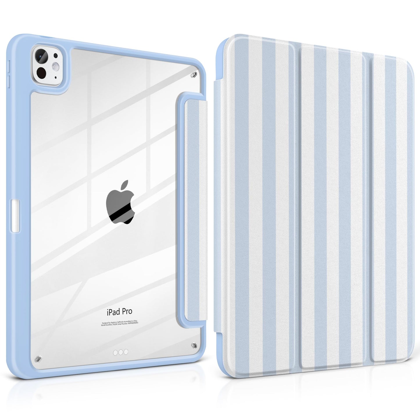 Loyrina Case for iPad Pro 13 inch (M5) 2025 (M4) 2024 Release with Pencil Holder - Cute Preppy Coastal Design Aesthetic Blue Whi