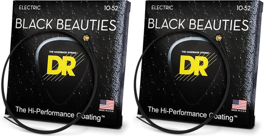 DR Strings Electric Guitar Strings, Black Beauties-Black Coated, 10-52 (BKE-10/52) (Pack of 2)
