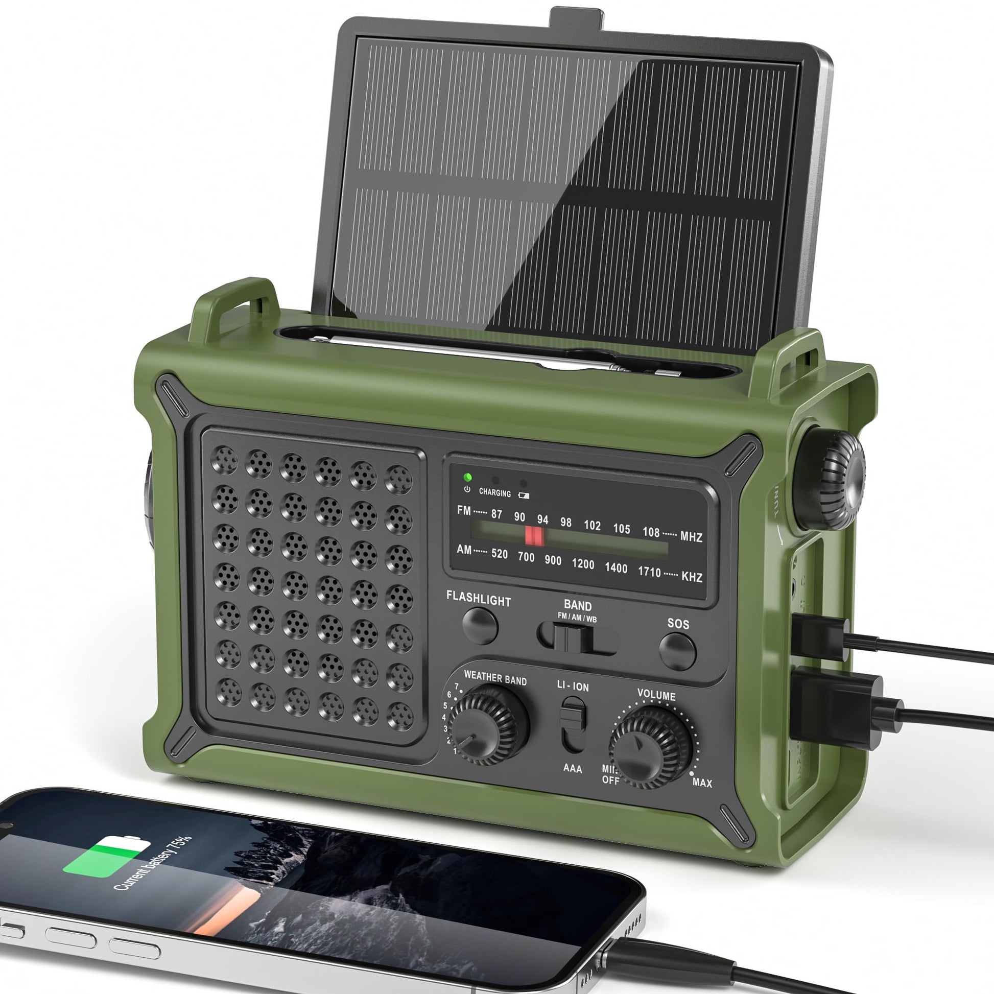Solar Radio Emergency Hand Crank 12000mAh with Clear Signal, AM FM NOAA Weather Radio Battery Operated with 2-Mode LED Flashligh