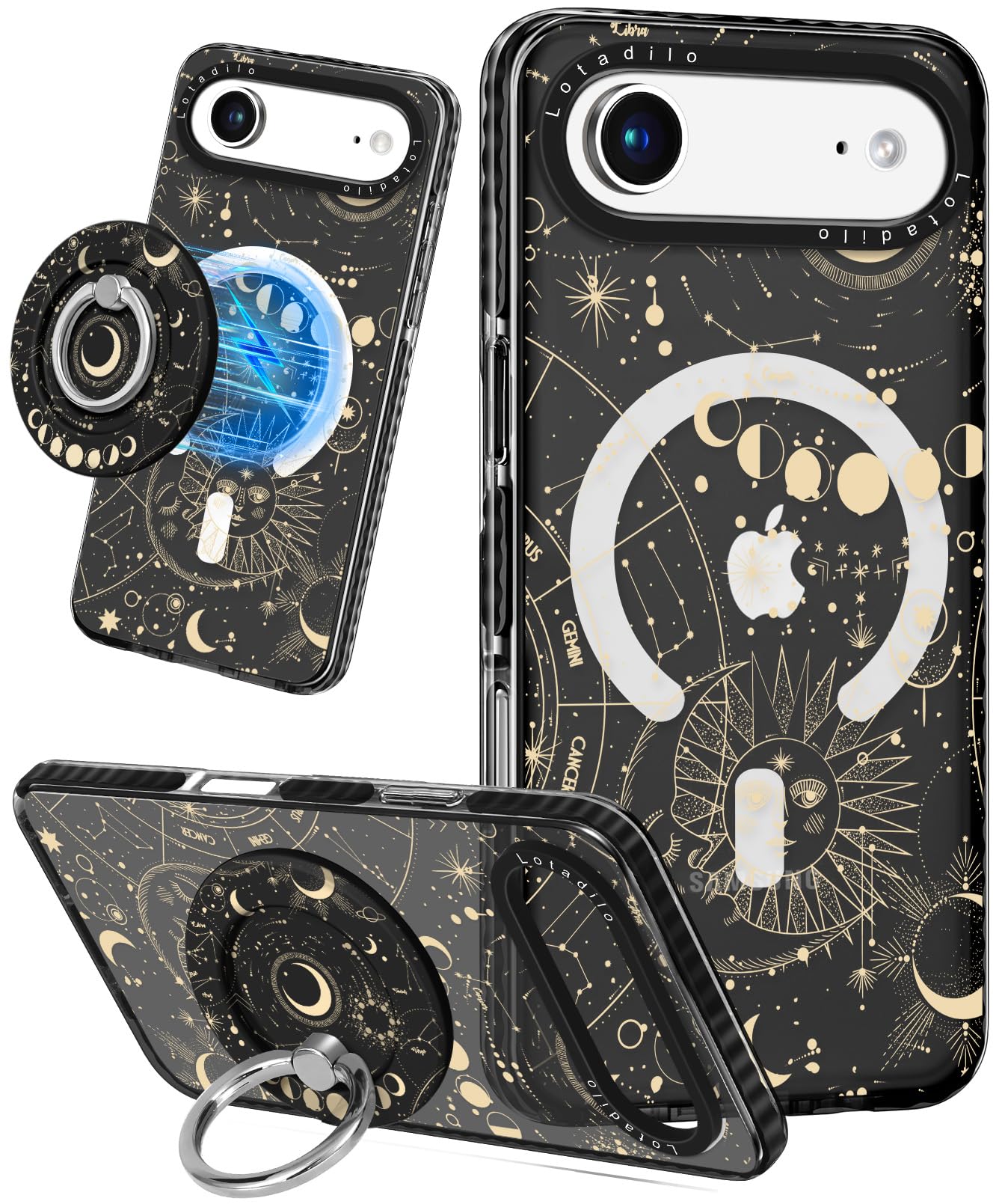 Lotadilo Case for iPhone 17 Air Case Compatible with Magsafe Ring Holder Stand - for Women Sun Moon Design TPU Phone Cover for G