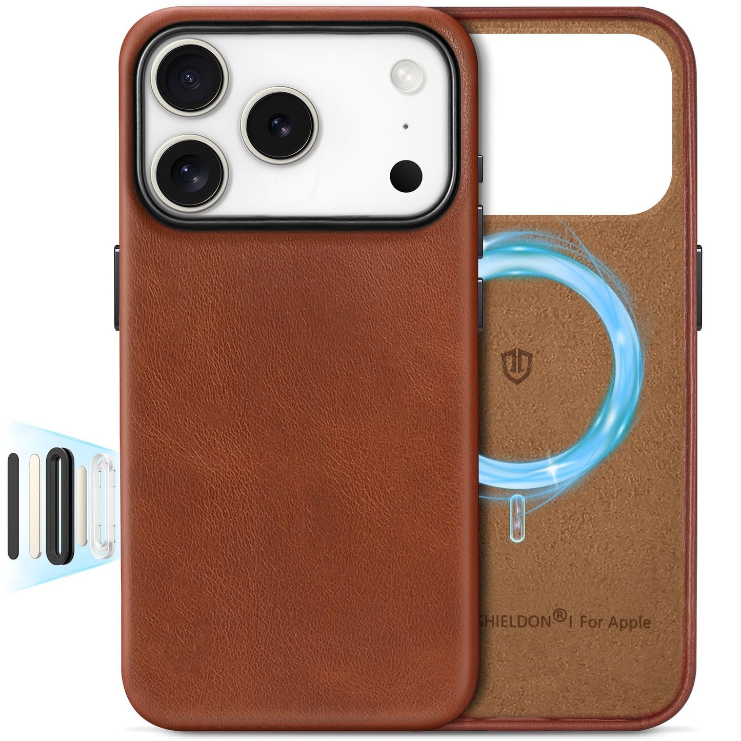 SHIELDON Genuine Leather Case for iPhone 17 Pro 6.3 2025, [Camera Button Updated], Compatible with Magsafe, Magnetic Wireless Ch