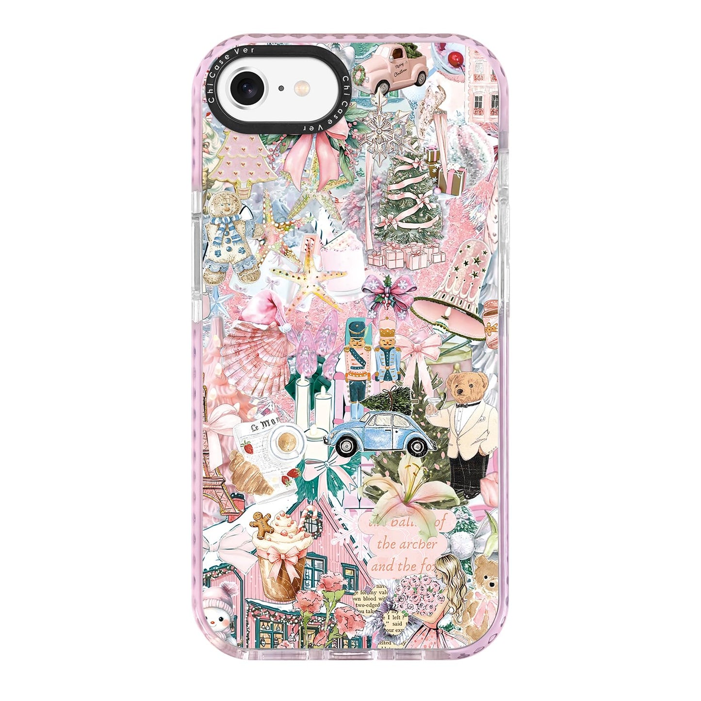 ChiCaseVer for iPhone 7/8/SE Case, Pink Whimsical Christmas Collage Pattern with Ballerinas & Teddy Bears, Festive Soft Slim TPU