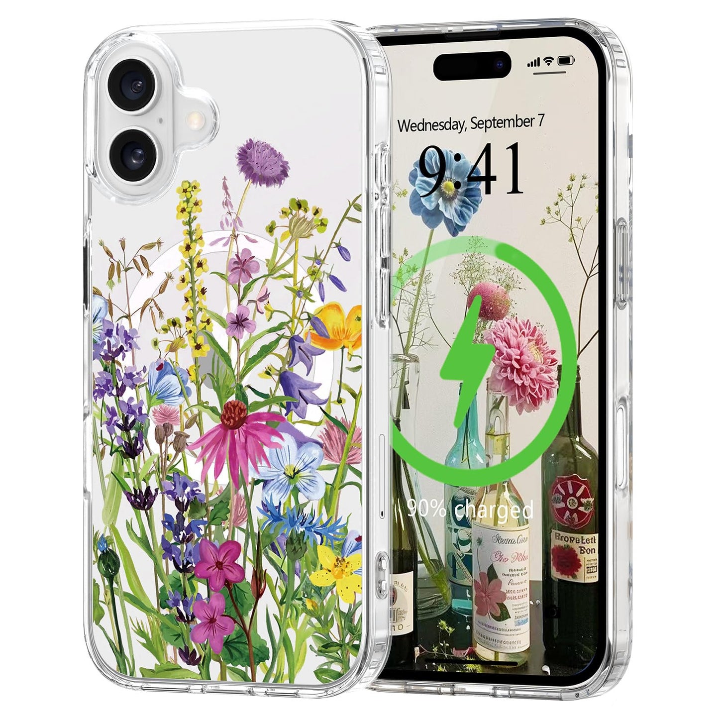 L-FADNUT for iPhone 16 Case [Compatible with Magsafe], Cute Flower Girls Women Clear Case Silicone Shockproof Protective Cover w
