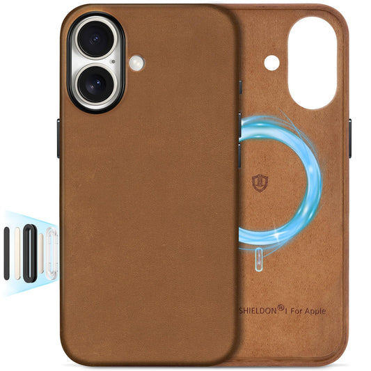 SHIELDON Case for iPhone 17 6.3  2025 | Top Grain Crazy Horse Leather | Compatible with Magsafe | Magnetic Wireless Charging | C