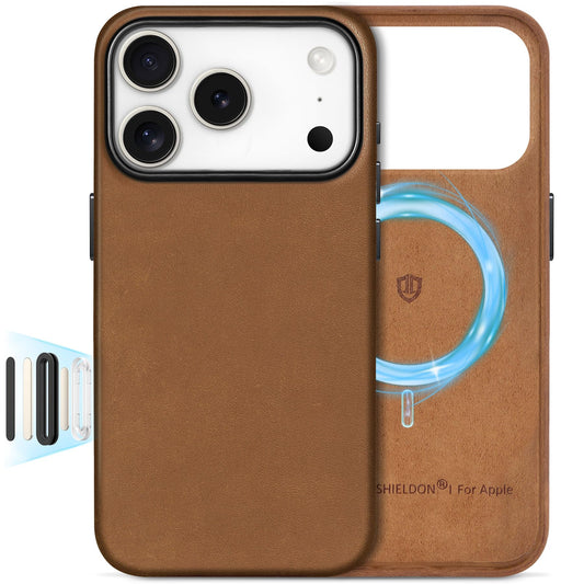 SHIELDON Top Grain Crazy Horse Leather Case for iPhone 17 Pro 6.3  2025 | [Updated Camera Button] | Compatible with Magsafe | Ma