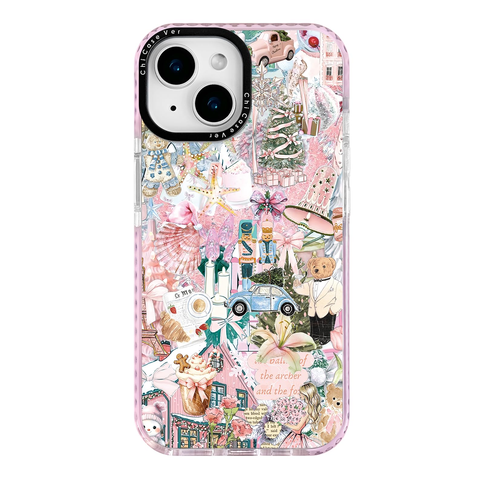 ChiCaseVer for iPhone 15 Plus Case, Pink Nutcracker Ballet Collage Pattern with Teddy Bears & Girly Cozy Vibes, Trendy Girly Sof
