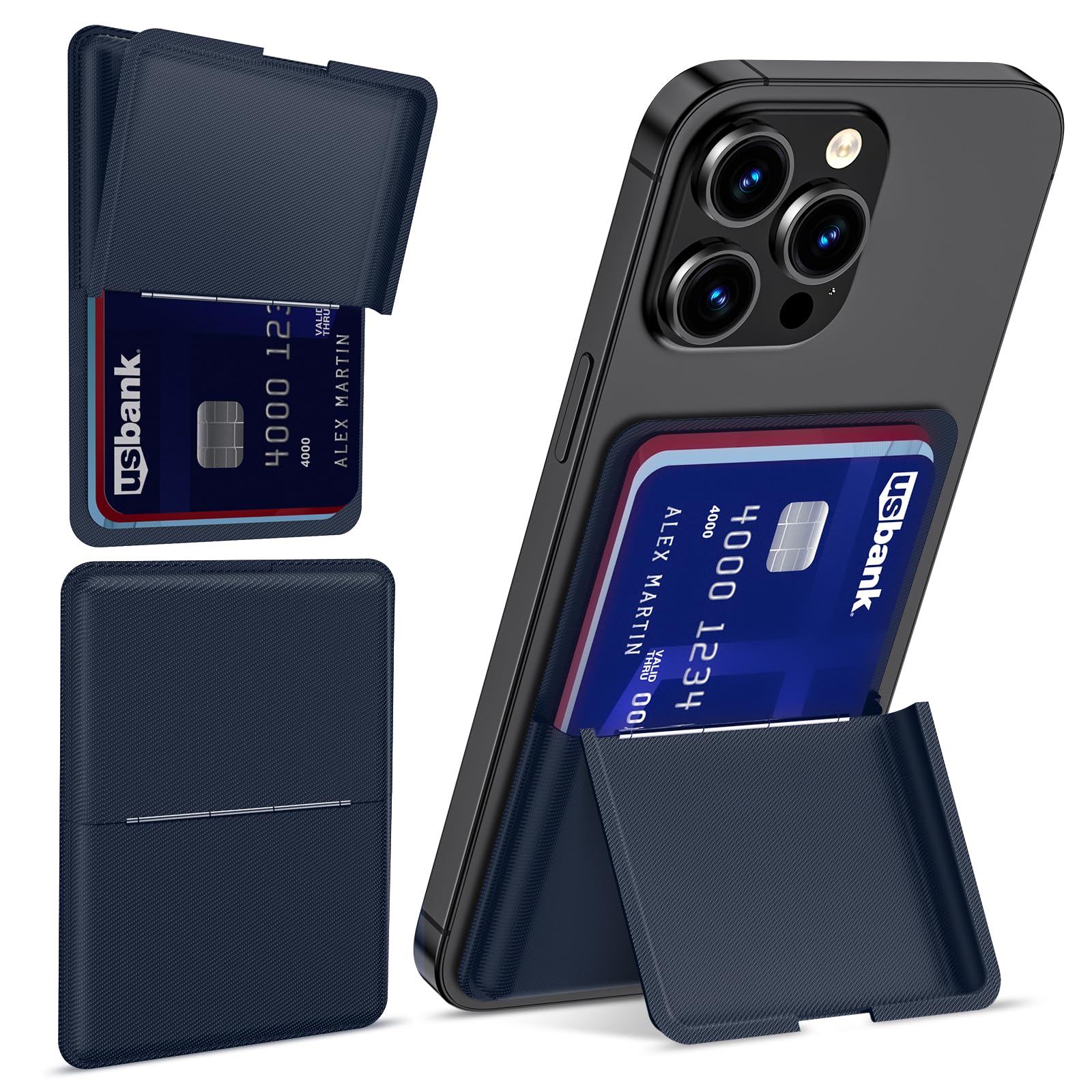 Asstar Magnetic Card Holder Compatible with MagSafe, Adjustable Wallet Stand for Apple iPhone 15/14/13/12 Series, Twill PU Leath