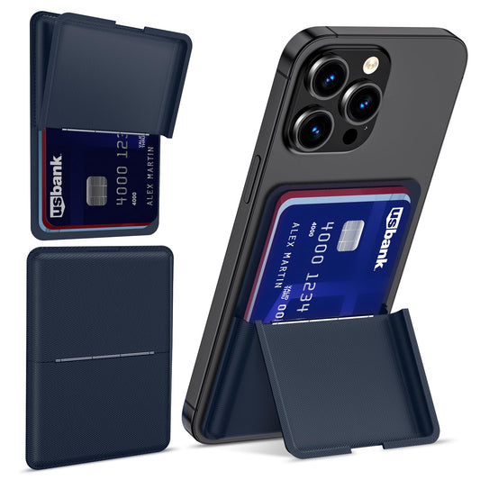 Asstar Magnetic Card Holder Compatible with MagSafe, Adjustable Wallet Stand for Apple iPhone 15/14/13/12 Series, Twill PU Leath