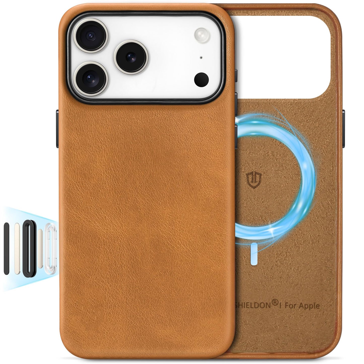 SHIELDON Leather Case for iPhone 17 Pro Max 6.9  2025 with [Updated Camera Button], Compatible with Magsafe, Magnetic Wireless C