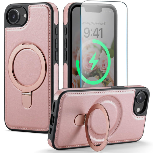 CHEEWADA for iPhone 16E Case with Stand Compatible with Magsafe Slim Leather & Durable TPU Drop Proof Magnetic Kickstand Protect