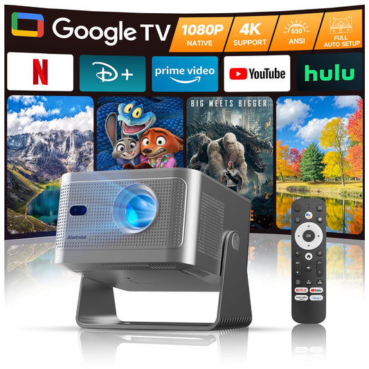 Smart Projector with Google TV, 4K Support Portable Mini Projector with Wifi and Bluetooth, Auto Focus & Obstacle Avoidance, TV