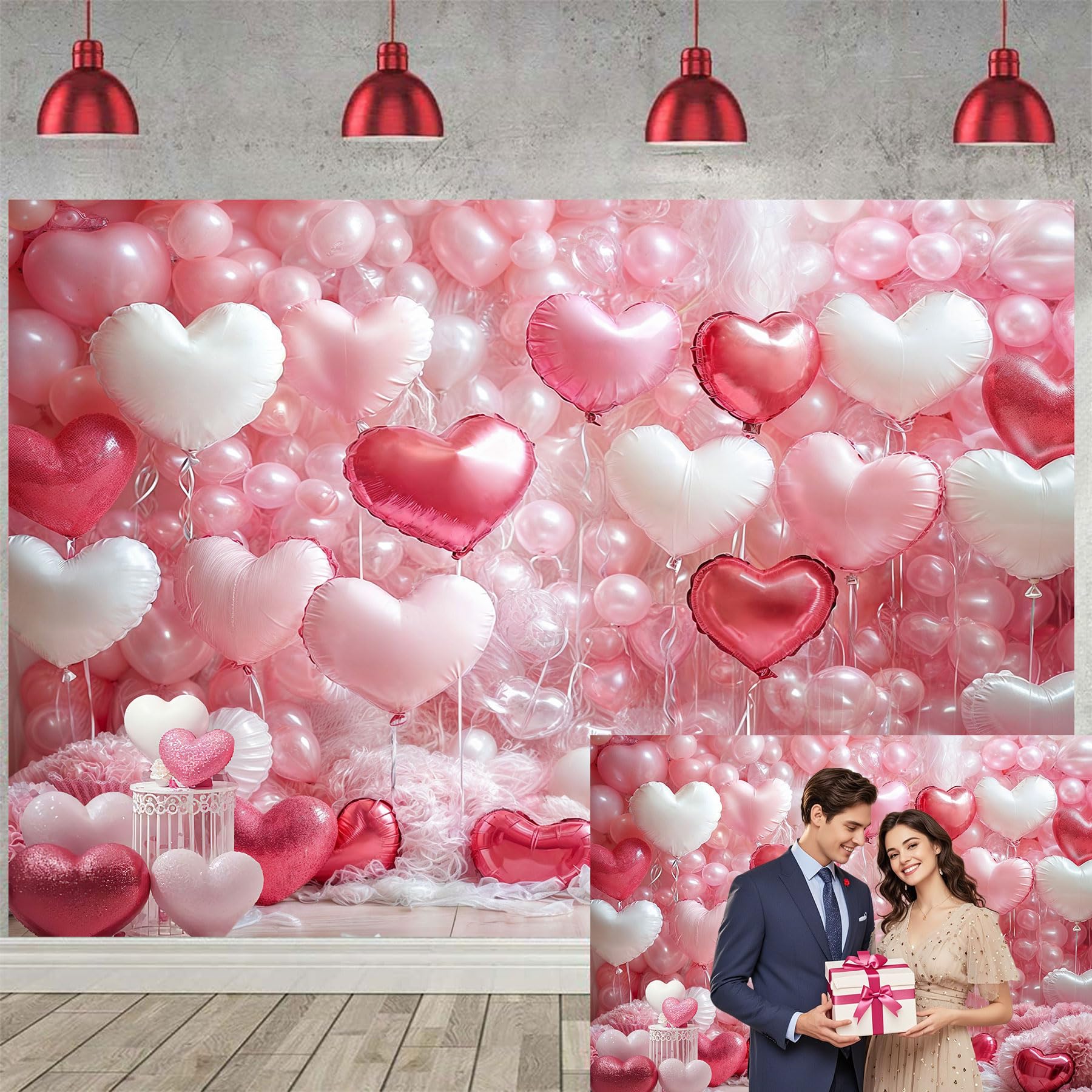 7 x 5 ft Pink Valentines Day Photography Backdrops White Pink Love Heart Balloons Decoration Photo Background Girl Baby Shower