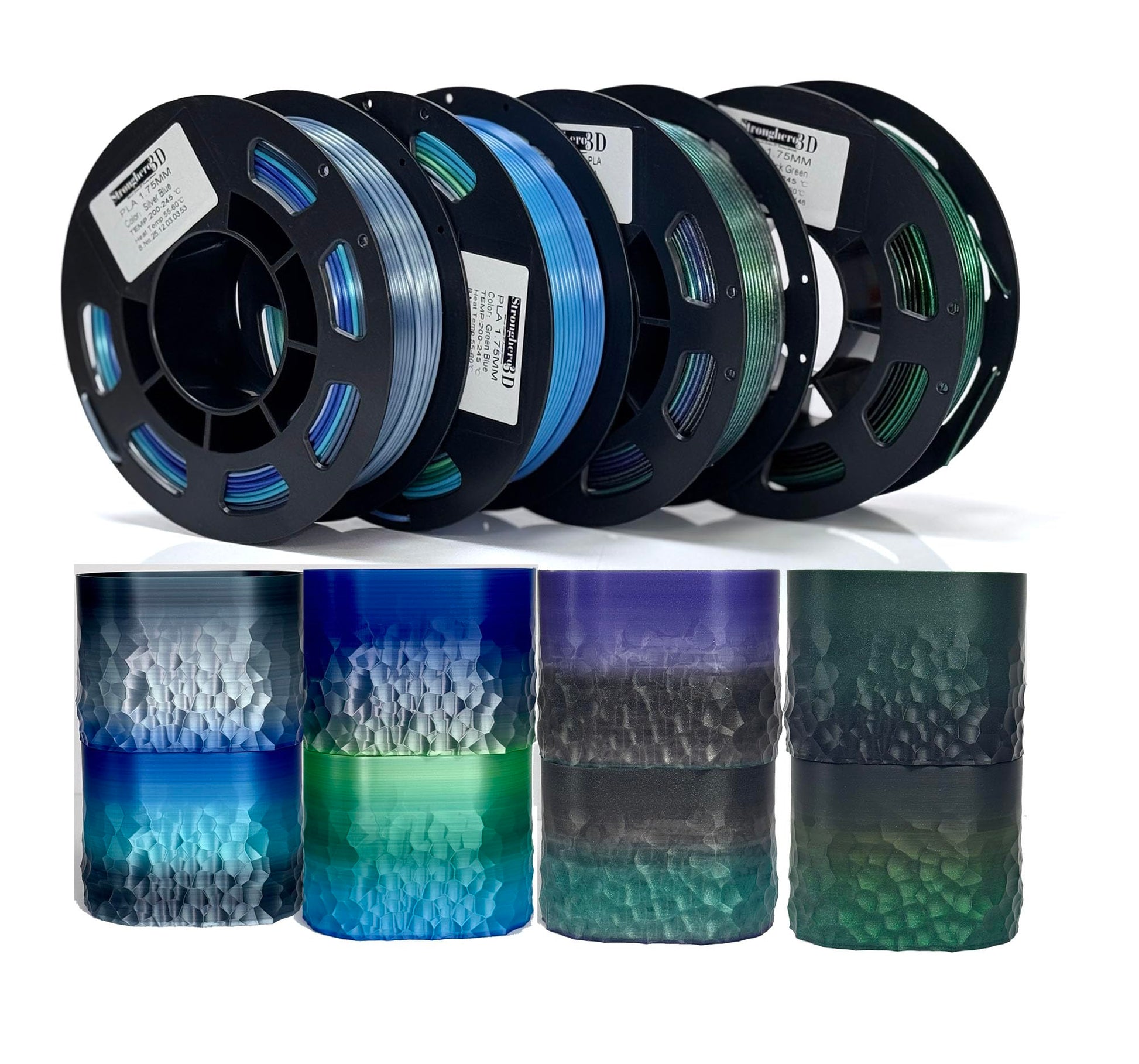 Stronghero3D Silk PLA Filament Bundle,PLA Filament 1.75mm,Gradient Color Pack,Multi Color Change 3D Printer Filament for Most 3D