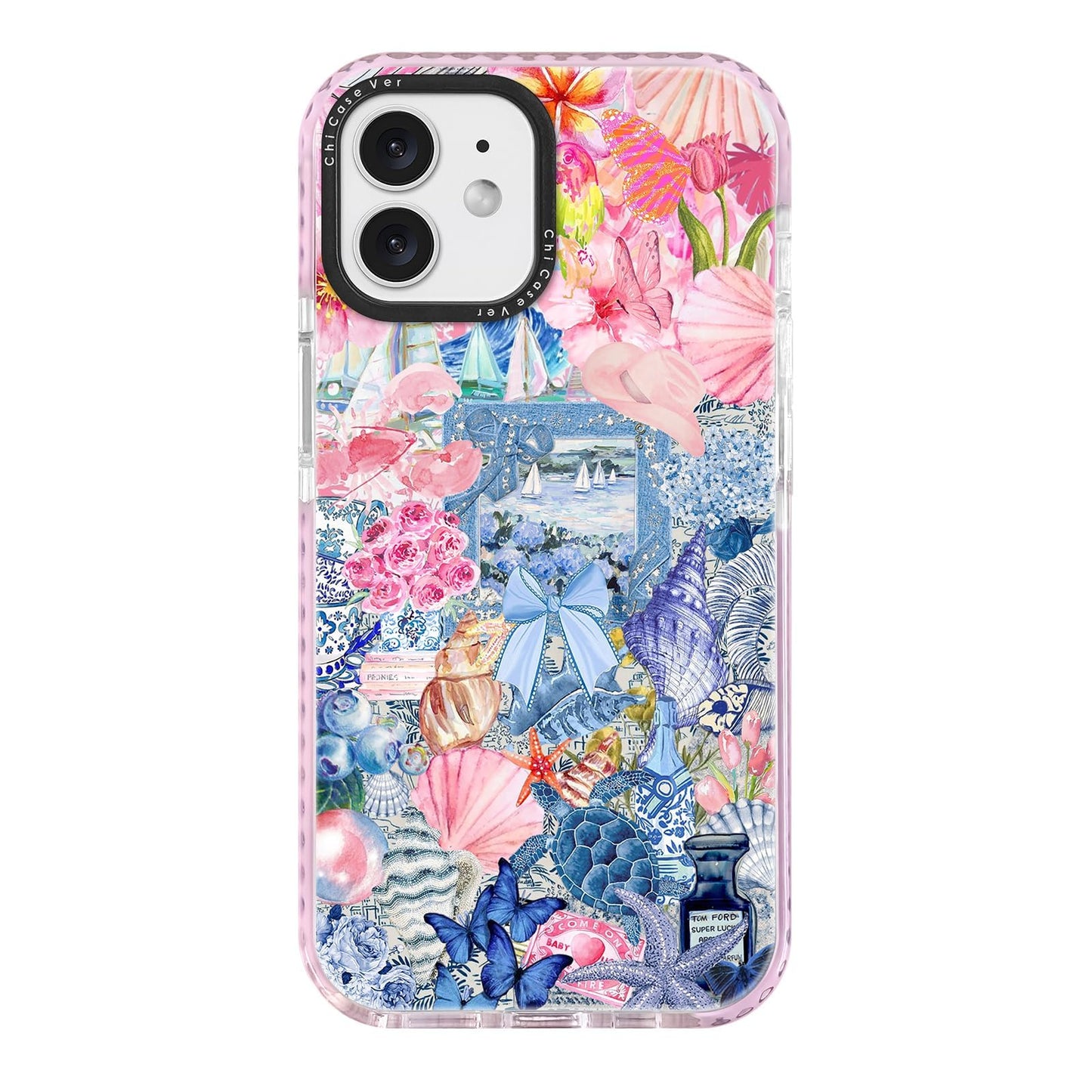 ChiCaseVer for iPhone 11 Case,Vintage Coastal Collage with Flowers,Turtle,Shells & Sailboats Pattern, Military-Grade Drop Protec
